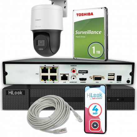 Zestaw monitoringu HiLook Hikvision PoE 1x kamera obrotowa IP 4MP PTZ-N4MP kolorowy obraz w nocy detekcja człowiek/pojazd HiLook by Hikvision