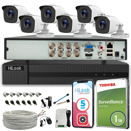 Zestaw monitoringu analogowy 6 kamer 5MP tryb nocny do 20 m detekcja człowiek/pojazd HiLook by Hikvision