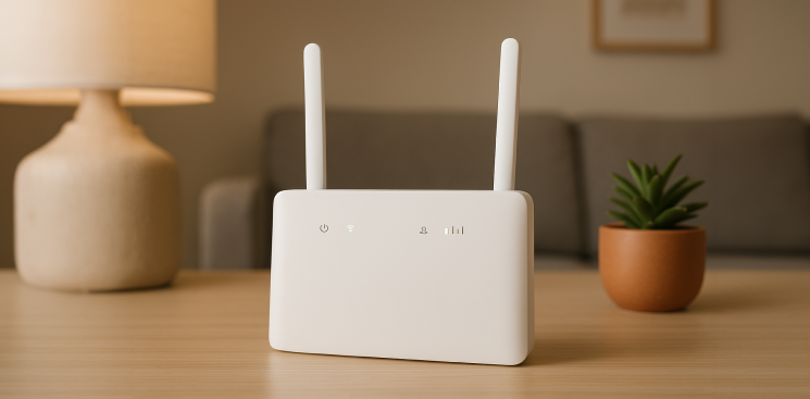 Router na kartę SIM leżący na drewnianym stole
