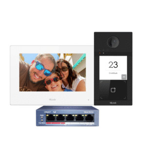Wideodomofon HiLook IP-VIS-PRO-W zestaw stacja domowa, stacja bramowa i switch