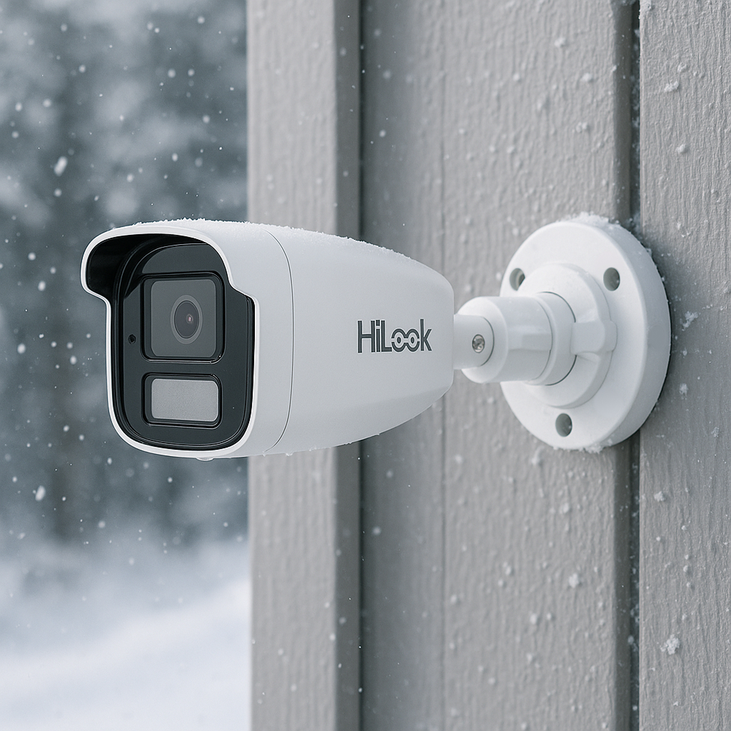 Kamera HiLook IPCAM-B2-50DL zamontowana na zewnątrz Kamera HiLook IPCAM-B2-50DL odporna na śnieg