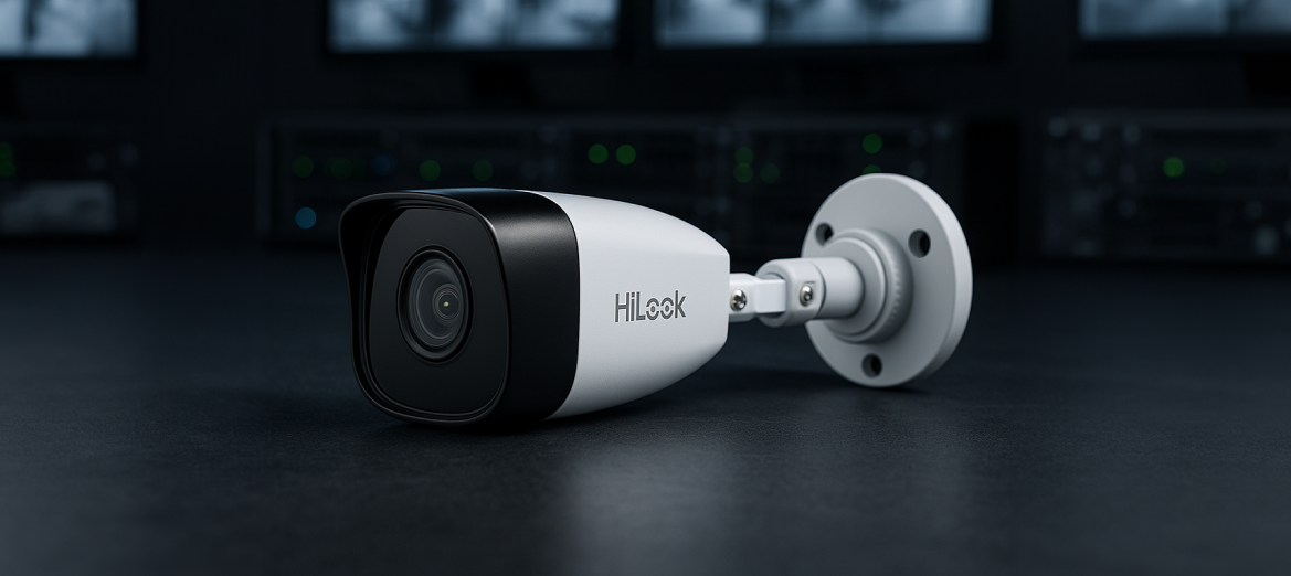 Kamera HiLook IPCAM-B5 na czarnym biurku