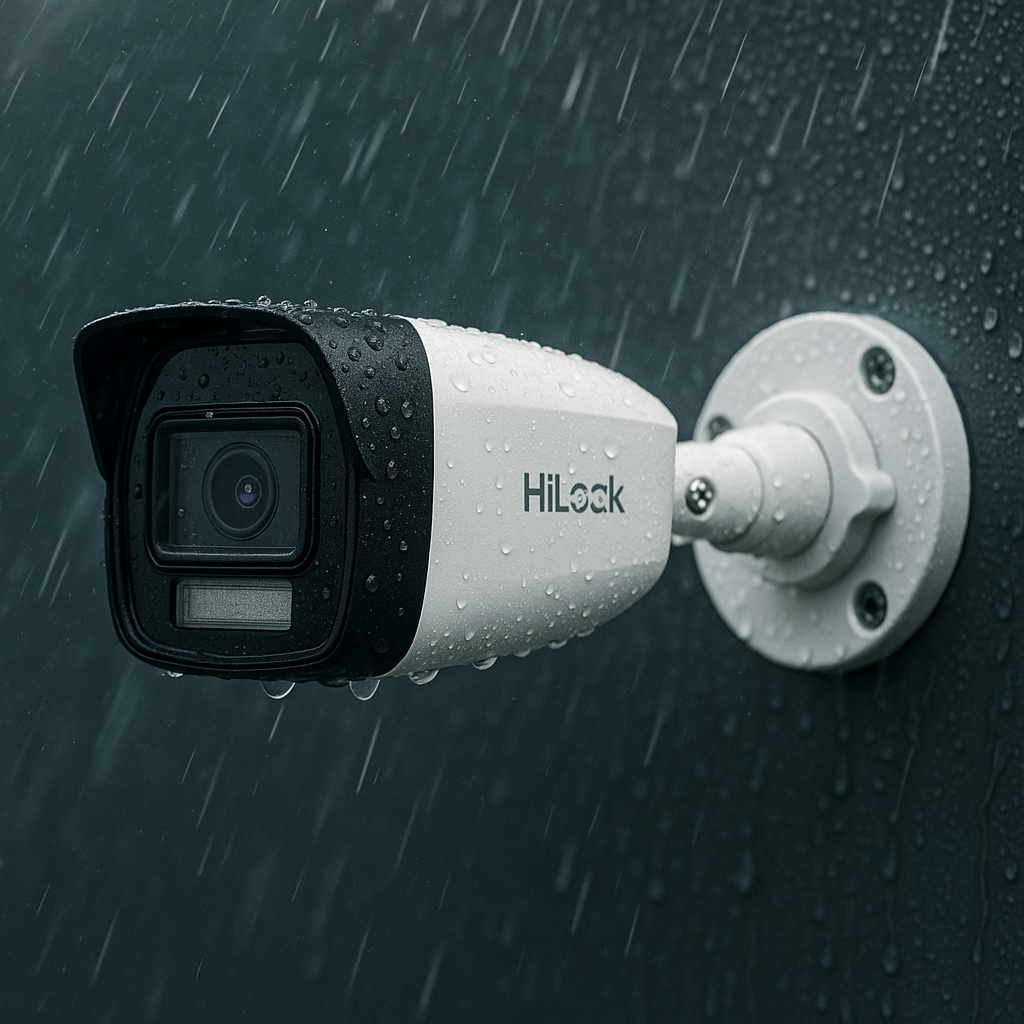 Kamera HiLook IPCAM-B6-30DL działająca w deszczu Kamera HiLook IPCAM-B6-30DL w deszczowej scenerii