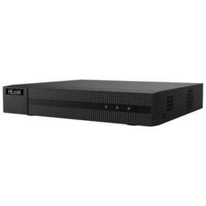 Czarny rejestrator HiLook NVR-4CH-5MP-4P frontem