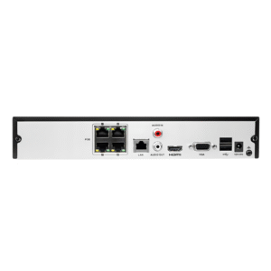 Rejestrator HiLook NVR-4CH-5MP-4P pokazany z tyłu