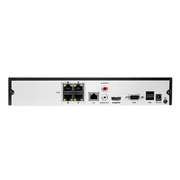 Rejestrator HiLook NVR-4CH-5MP-4P pokazany z tyłu