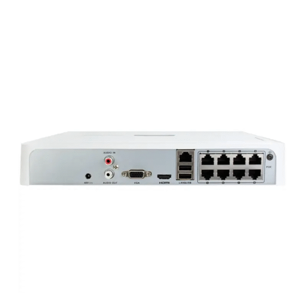Rejestrator HiLook NVR-8CH-H-8P tyłem
