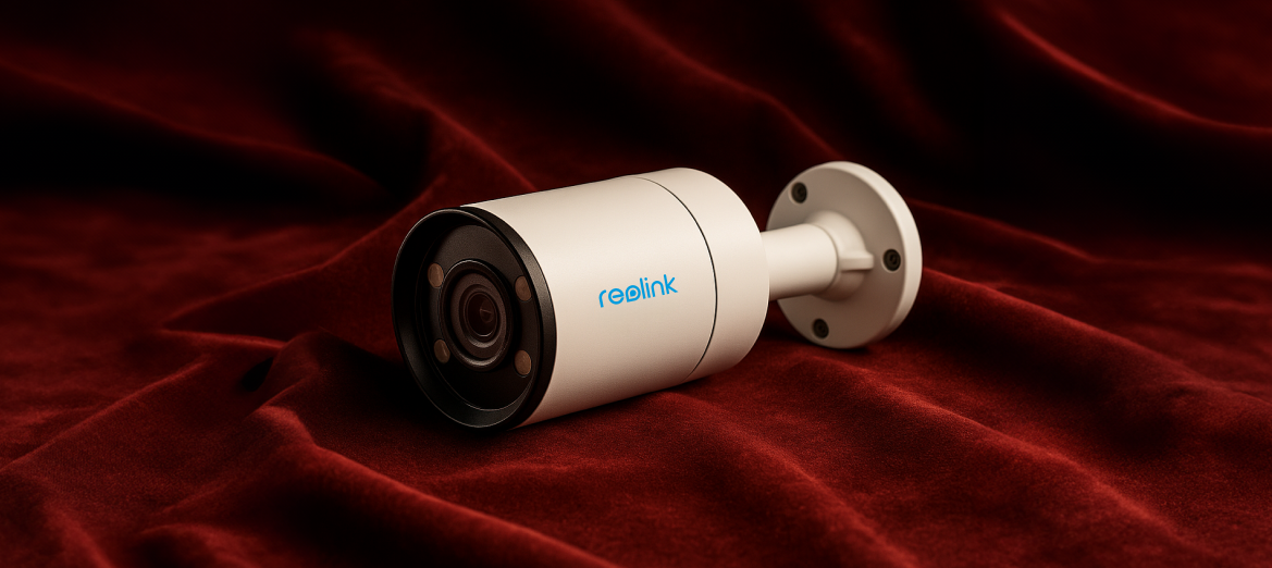 Kamera Reolink P320X na czerwonym tle