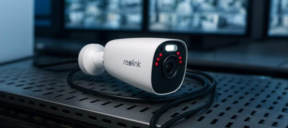 Kamera Reolink B340 leżąca w serwerowni