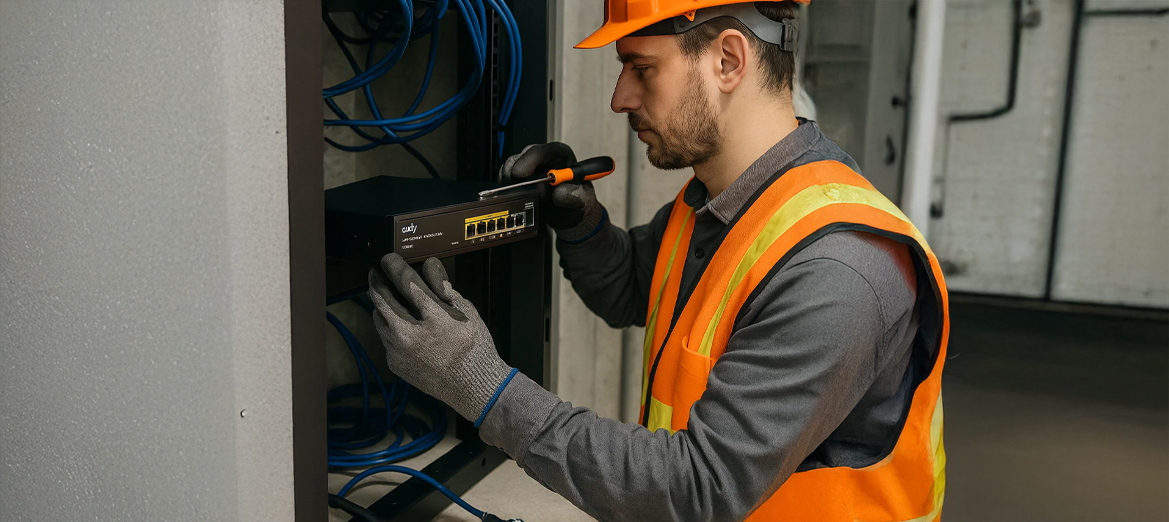 Switch PoE Cudy FS1006P podłączany przez instalatora