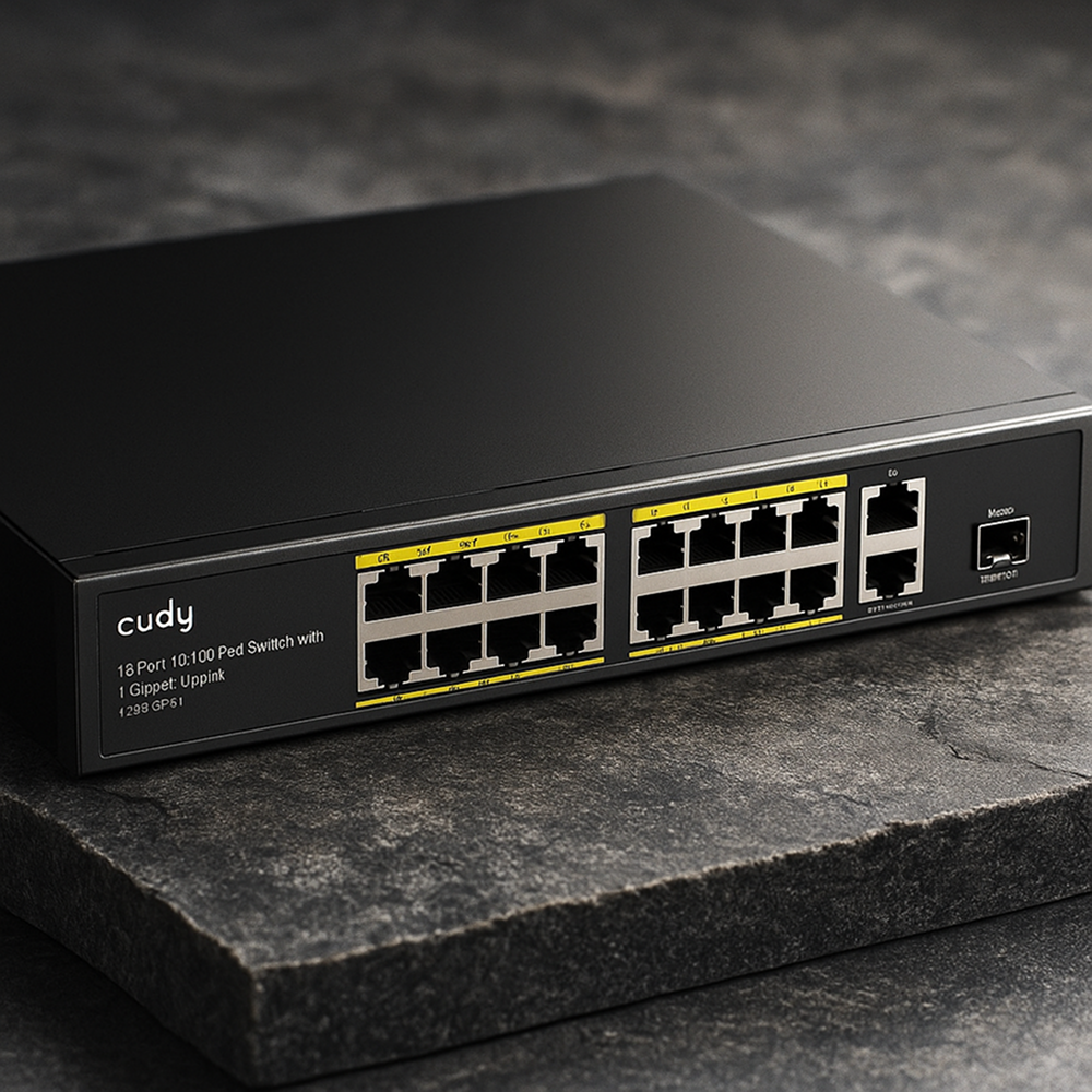 Switch Cudy FS1018PS1 na kamiennym stole