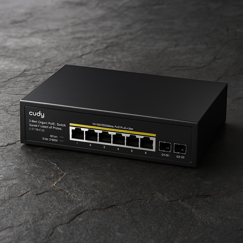 Switch Cudy GS1008PS2 na kamiennym stole