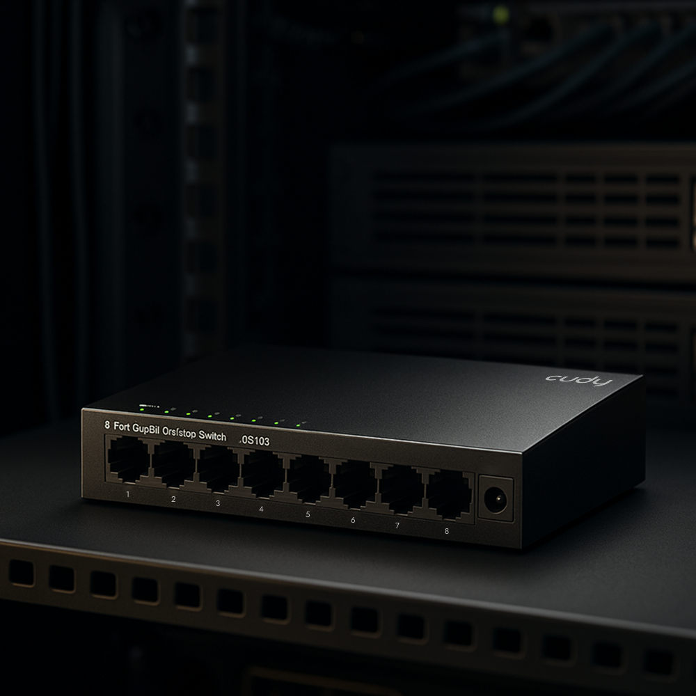Switch Cudy GS108 na czarnym tle