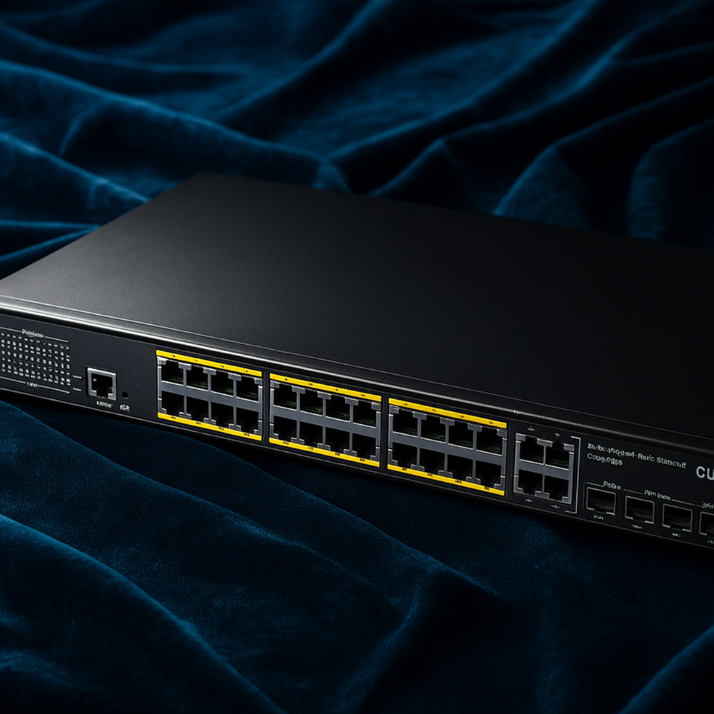 Switch Cudy GS2028PS4-400W na granatowym tle