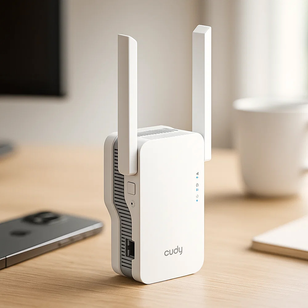Wzmacniacz Wi-Fi Cudy RE1800 na biurku