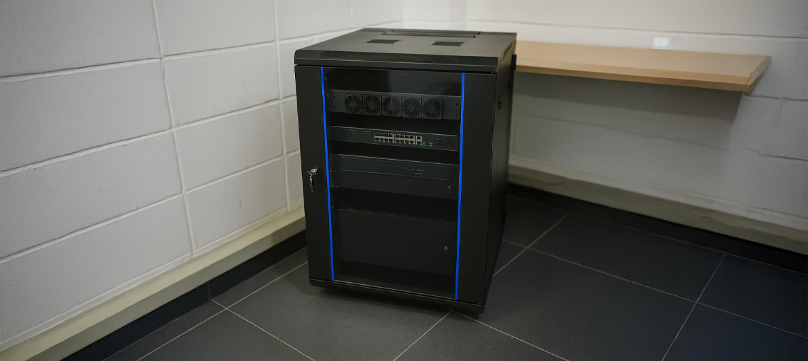 Szafa RACK 15U 600x600 wisząca RL-6615WZD położona na ziemi