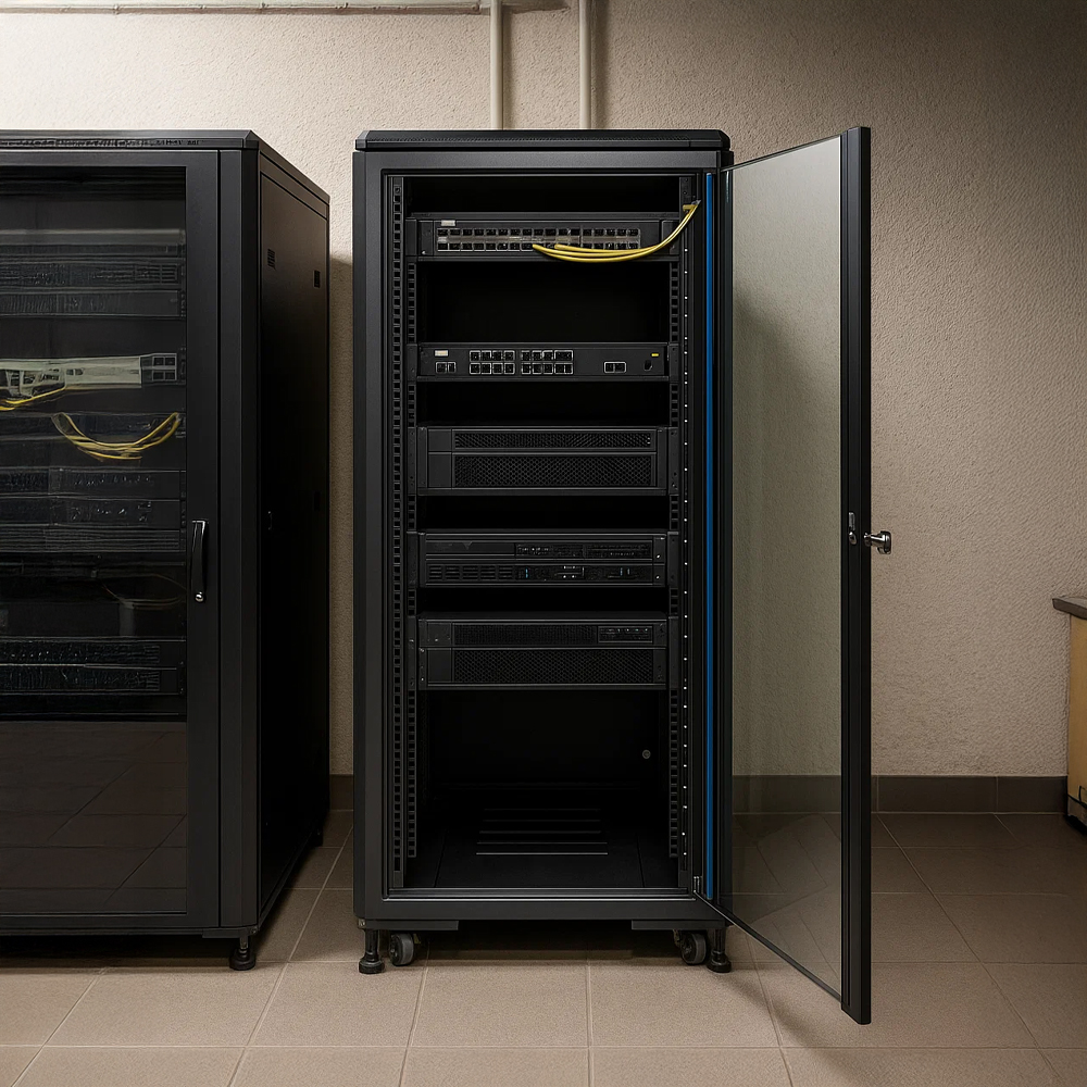 Szafa RACK 18U 600×800 stojąca RL-6818SR umieszczona w magazynie Szafa RACK 18U 600x800 stojąca RL-6818SR w magazynie