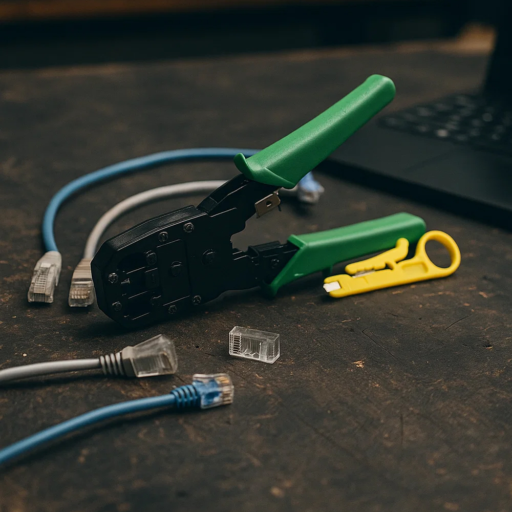 Zaciskarka wtyczek RJ45 RL-ZAC1 przy komputerze Zaciskarka wtyczek RJ45 RL-ZAC1 przy laptopie