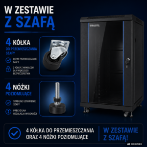 Szafa Rack 18U 600x600 Racktel RL-6818SR pojedyncza, kółka