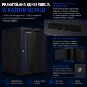Szafa Rack 27u 600x600 szara serwerowa Rack Racktel RL-6627SRE