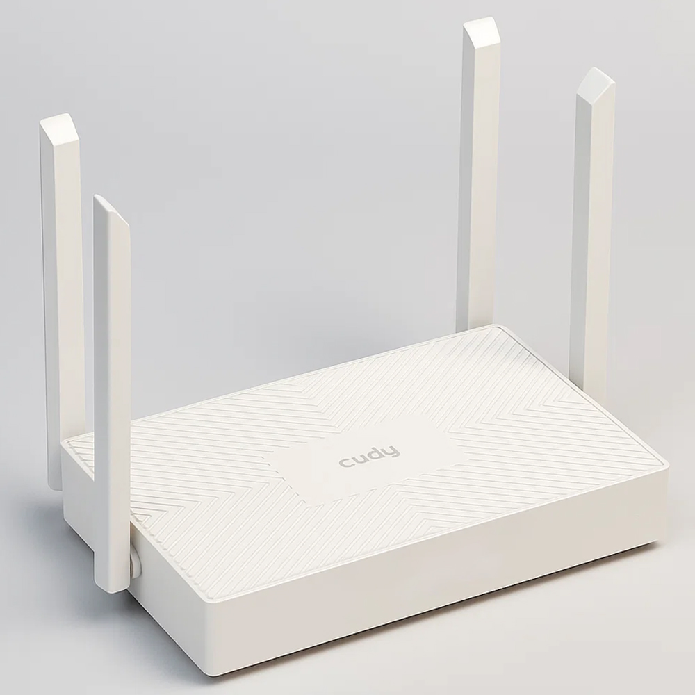 Router Cudy WR1300E na szarym tle skierowany w prawo Router Cudy WR1300E na szarym tle