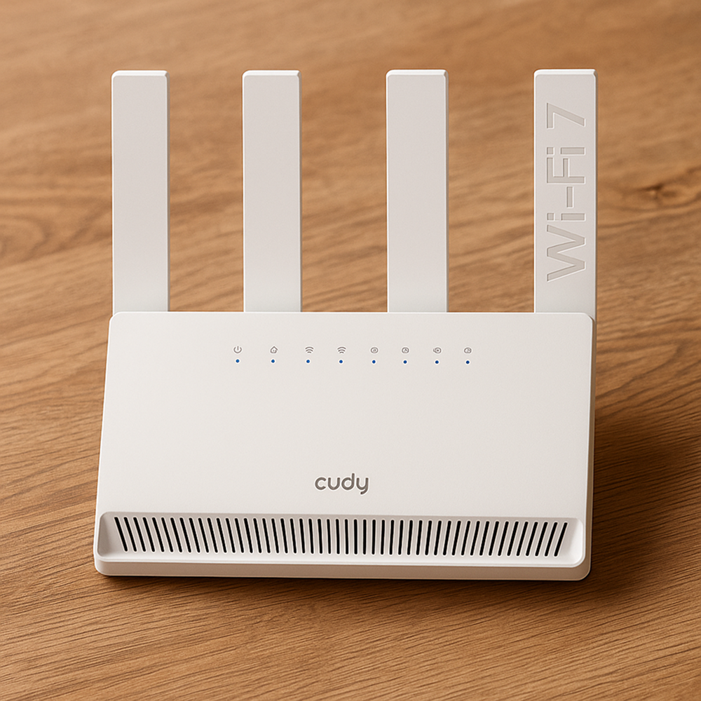 Router Cudy WR3600E na drewnianym stole