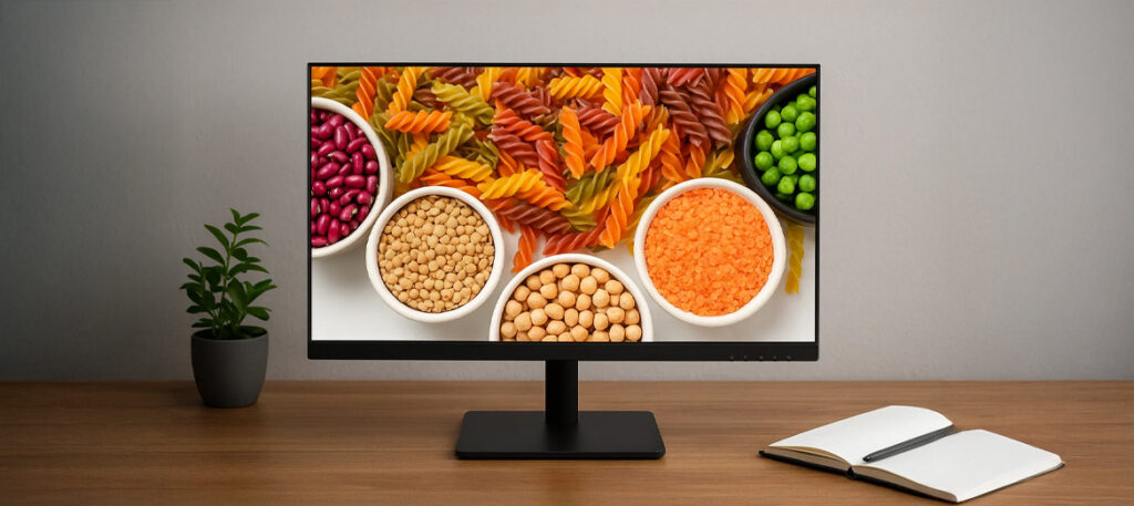 Monitor 23.8" Hikvision DS-D5024F2-1P2 FHD IPS 100 Hz na drewnianym stole