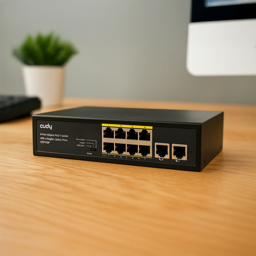 Switch PoE Cudy GS1010P na biurku