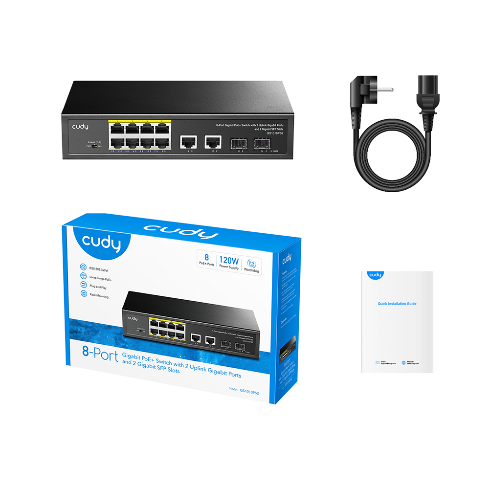 Switch PoE Cudy GS1010PS2 wraz z pudełkiem i instrukcją