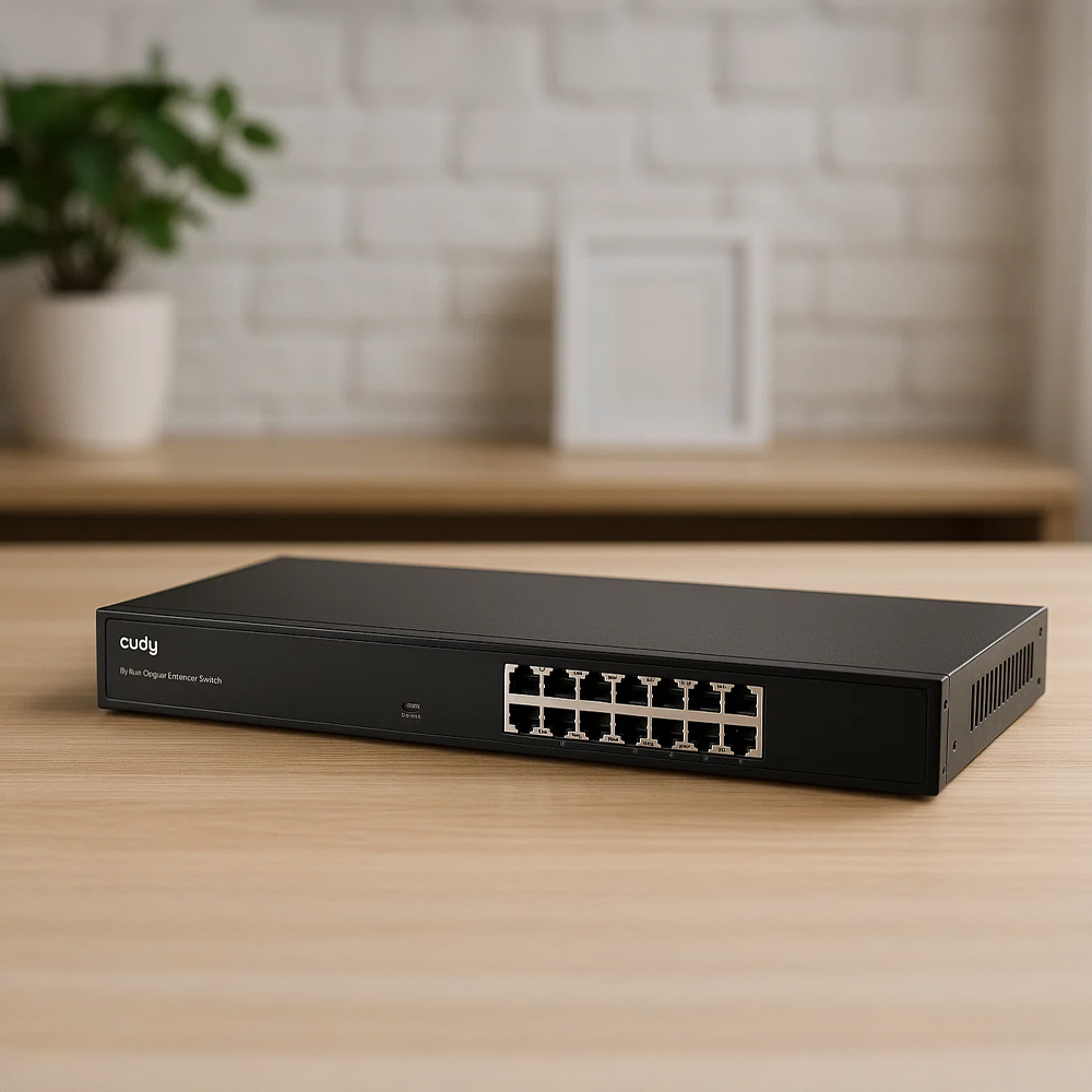 Switch PoE Cudy GS1016L na biurku