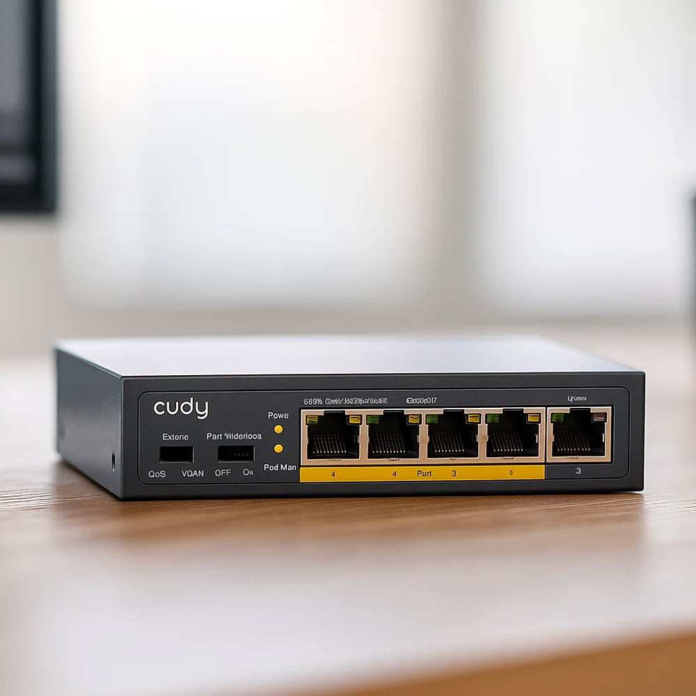 Switch PoE Cudy GS105P na stole