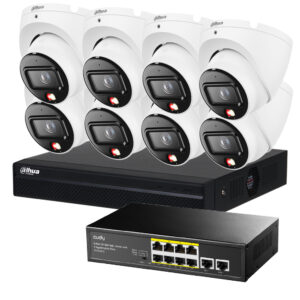 Zestaw monitoringu IP PoE Dahua 8 kamer z rejestratorem na białym tle