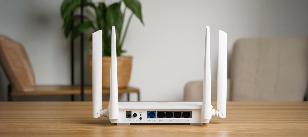 Router Cudy WR3000H na stole w salonie