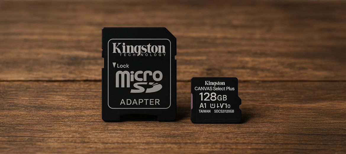 Karta pamięci 128GB Kingston na drewnianym stole