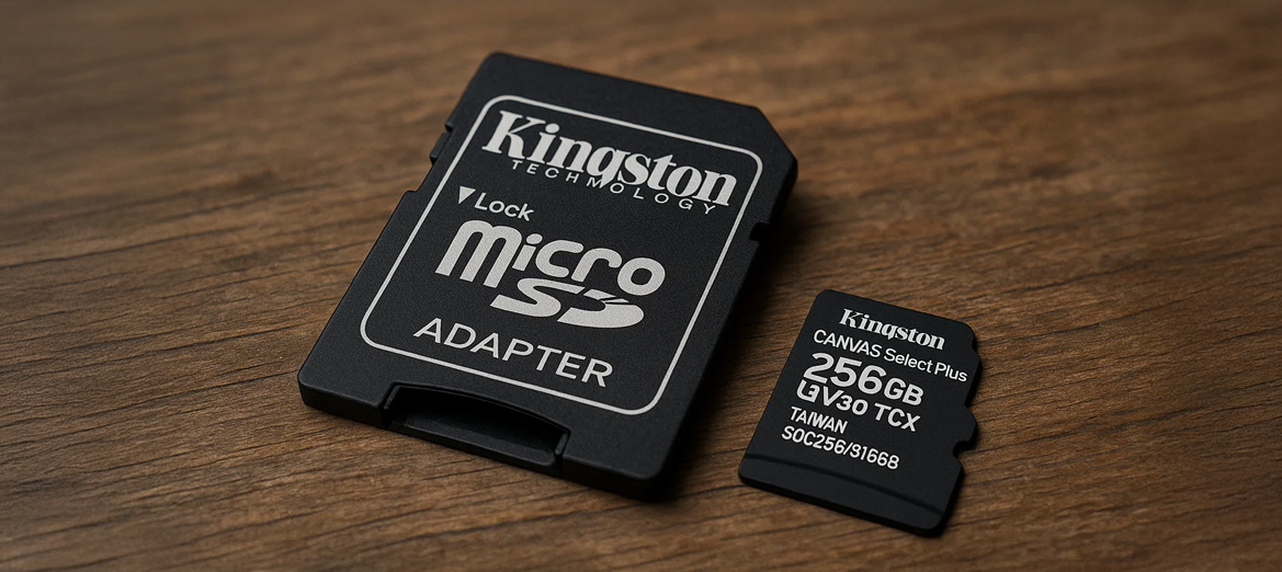 Karta pamięci 256GB Kingston na drewnianym stole