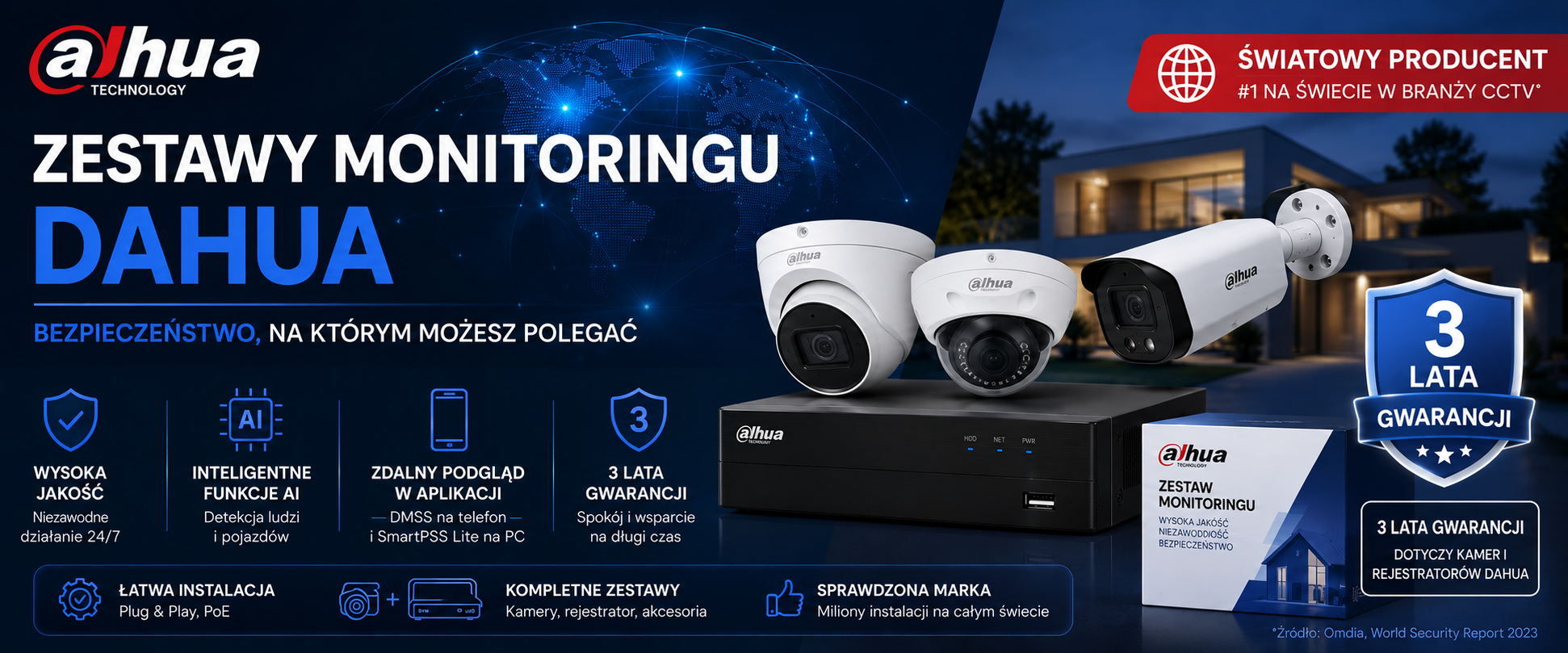 Zestaw monitoringu Dahua 2 kamery czarne IPC-HFW1639TC-A-IL-0280B-S6-BLACK