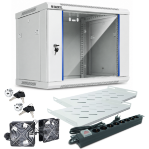 Zestaw Szafa RACK 9U 600x450 wisząca, szara + akcesoria RL-4509WRE-G Racktel