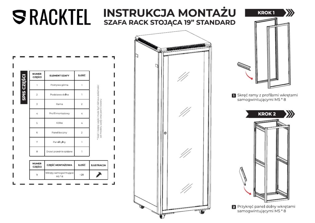 Szafa Rack 19 cali RL-6641SRE Racktel instrukcja montażowa