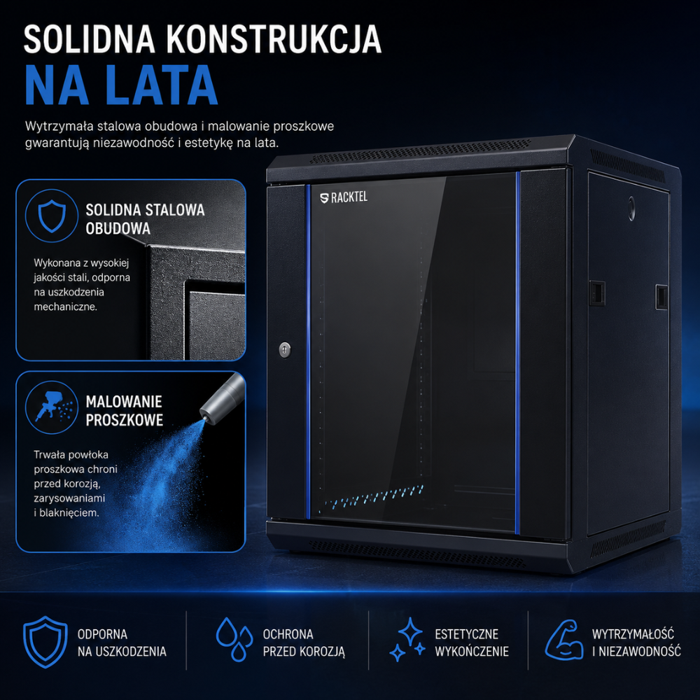 Szafa-rack-Racktel-RL-6641SRE-Solidna-obudowa Szafa Rack z solidną konstrukcją stalowa blacha