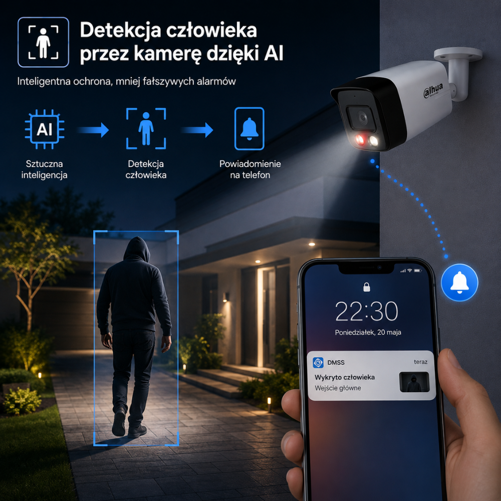 Zestaw do monitoringu Dahua detekcja człowieka w zestawie 4x IPC-HFW1639TC-A-IL-0280B-S6