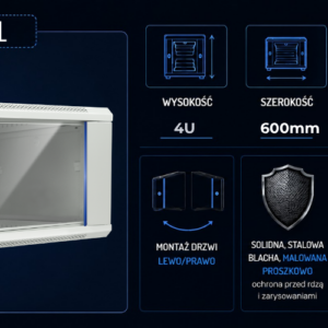 szafa rack 4U szara Racktel baner z najważniejszymi informacjami