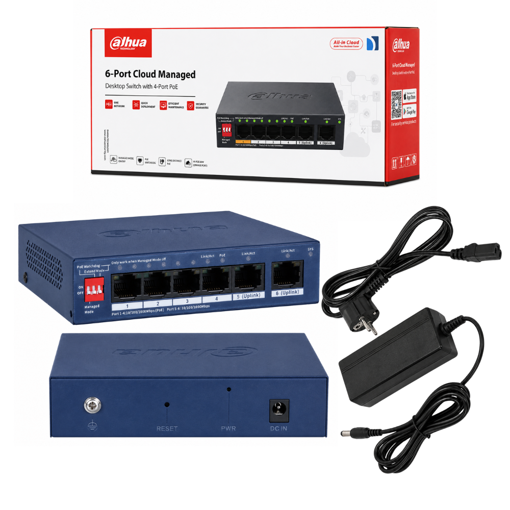 Switch-Poe-4-portowy-Dahua-CS4006-4ET2GT-60-do-zestawu-2-kamery-IPC-HFW1839TC-A-IL-0280B-S6 Monitoring domu Dahua 2 kamery czarne 8MPx IPC-HFW1839TC-A-IL-0280B-S6-BLACK switch PoE Dahua 4 port