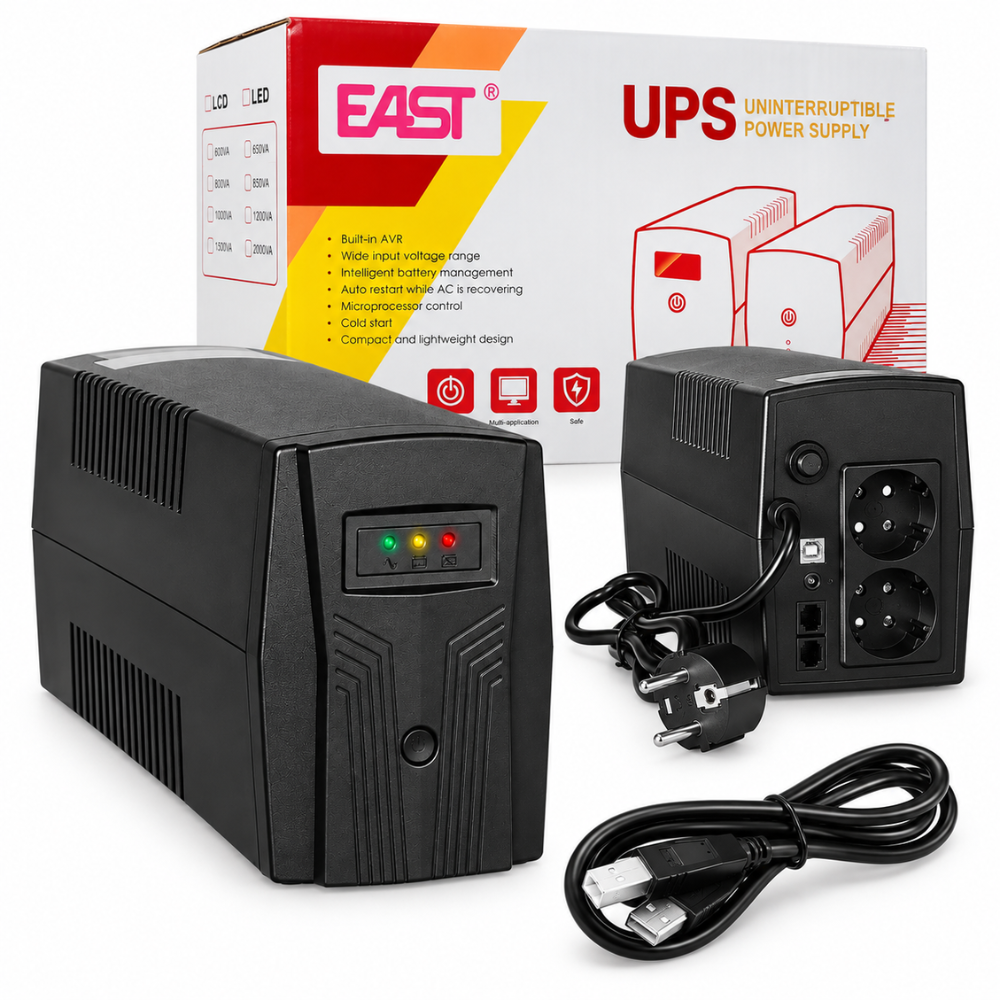 Zasilacz-UPS-EAST-UPST650VAL-LED-do-zasilania-awaryjnego UPS Zasilacz awaryjny do komputera EAST UPST650VAL-LED