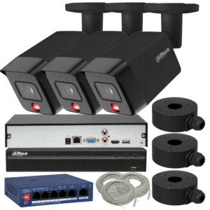 Zestaw monitoriungu Dahua 3 kamery IPC-HFW1639TC-A-IL-0280B-S6-BLACK kompletny monitoring zewnętrzny domu