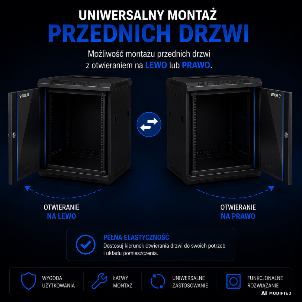 Szafa Rack 18U 600x600 Racktel RL-6818SR panel przednich drzwi